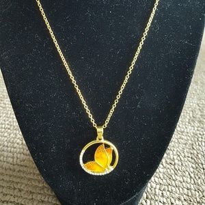 Orange Butterfly Necklace With Clear CZ